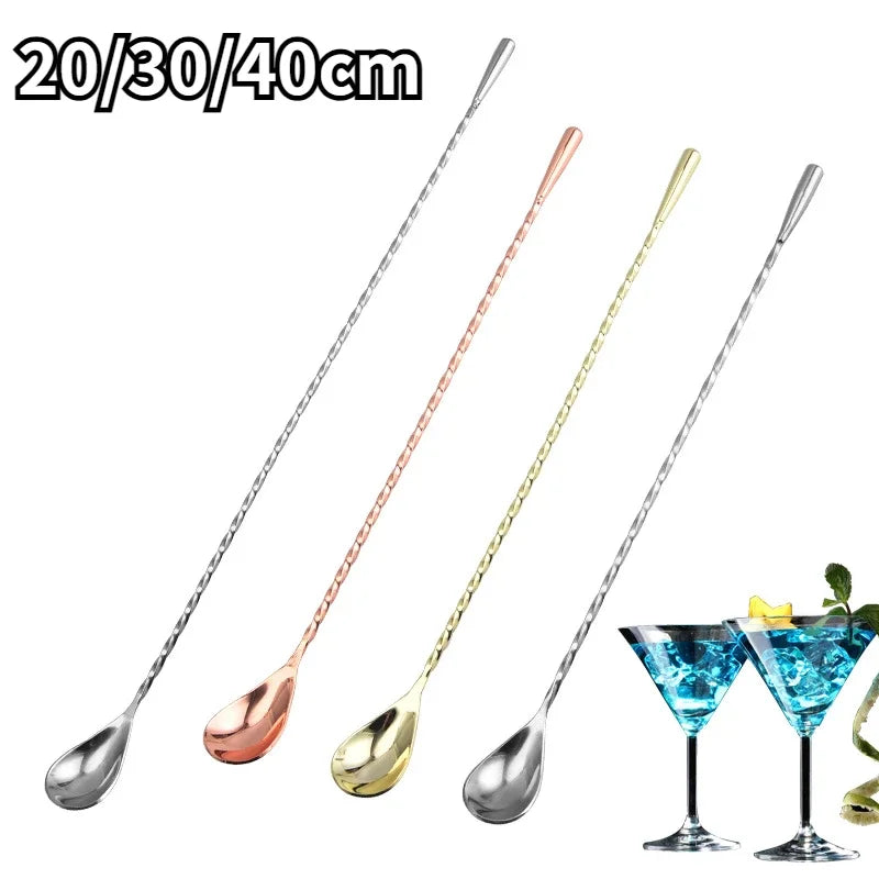 Stainless Steel Mixing Bar Spoon - Spiral Pattern Handle With Teardrop Spoon 20/30/40cm