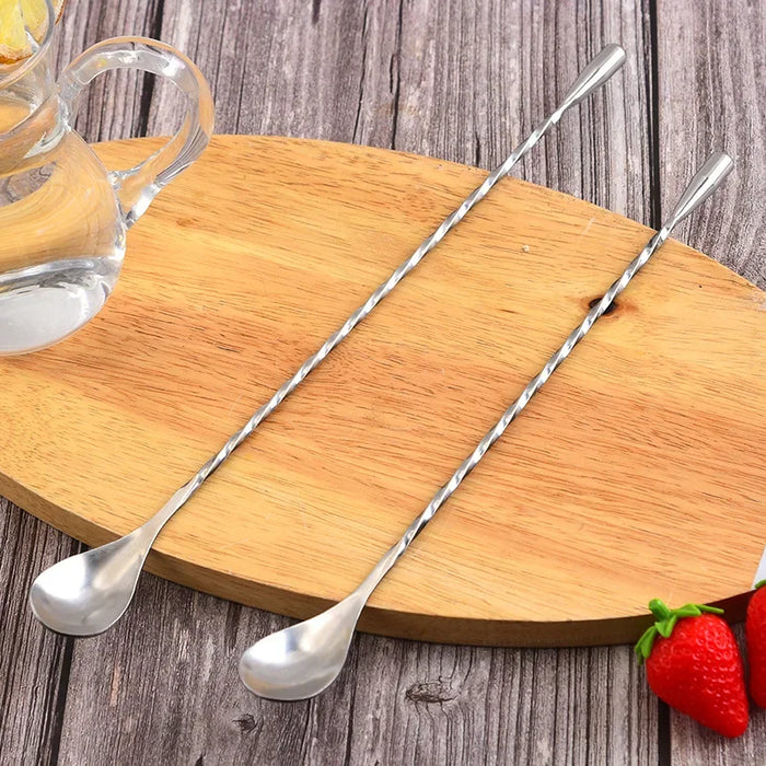 Stainless Steel Mixing Bar Spoon - Spiral Pattern Handle With Teardrop Spoon 20/30/40cm