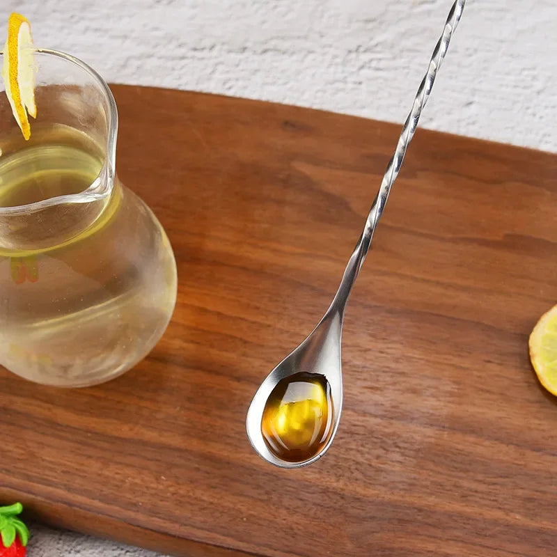 Stainless Steel Mixing Bar Spoon - Spiral Pattern Handle With Teardrop Spoon 20/30/40cm