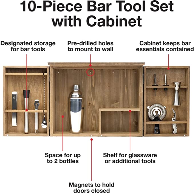 Barndoor Bartender Cabinet with 10 Piece Bar Tool Set