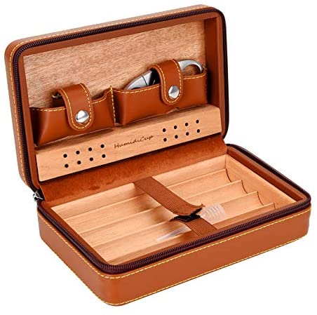 Cigar Case Travel Brown Genuine Leather Humidor