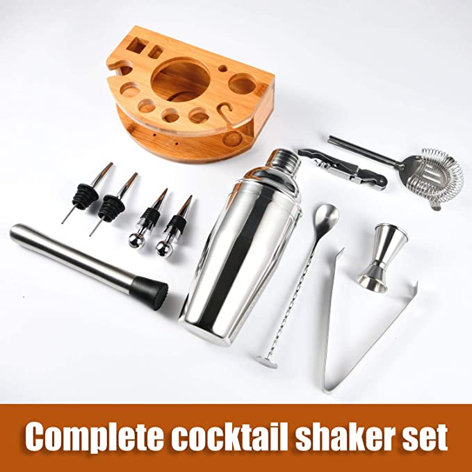 Esmula Bartender Kit with Stylish Bamboo Stand, 12 Piece Cocktail Shaker Set
