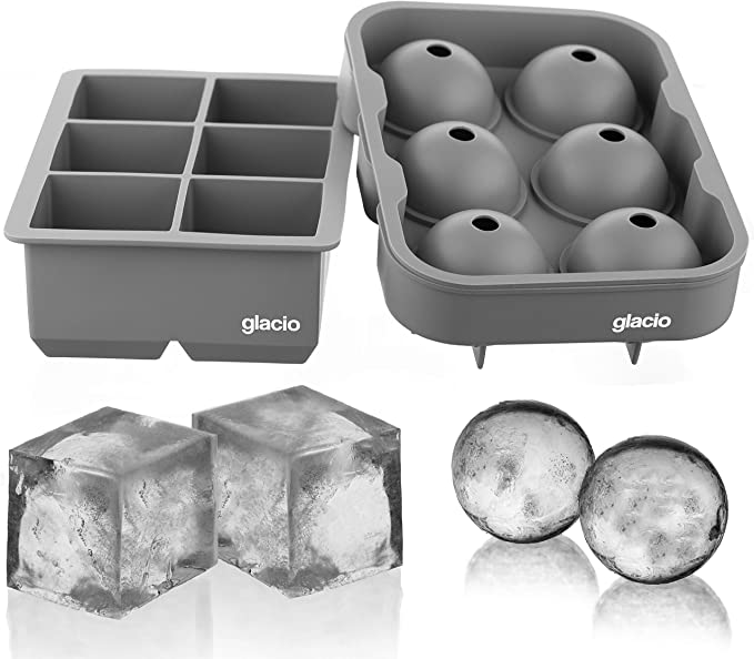 Glacio Ice Cube Trays Silicone Combo Ice Molds - Set of 2
