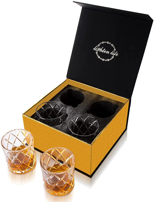 Lighten Life Whiskey Glass Set 4, Crystal Old Fashioned Whiskey Glass in Gift Box