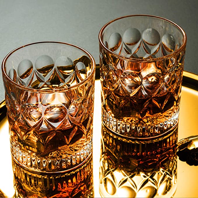 LIGHTEN LIFE Whiskey Glasses with Ice Molds-(2 Crystal Bourbon Glass,2