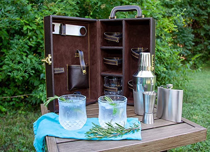Premium Travel Cocktail Bar Set 8 Piece Portable Mixology Kit Bartender Box