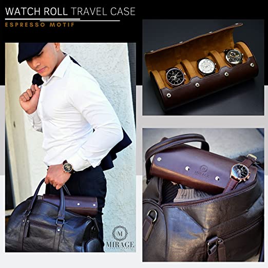 Watch Case for Men - Watch Roll Travel Case - Storage Organizer and Display