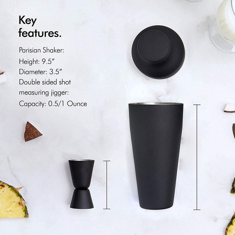 Matte Black Stainless Steel Cocktail Shaker Set