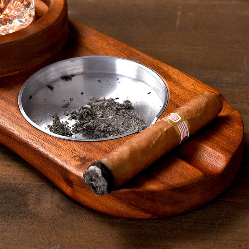 Solid Wood Whiskey Cup Holder And Cigar Ashtray
