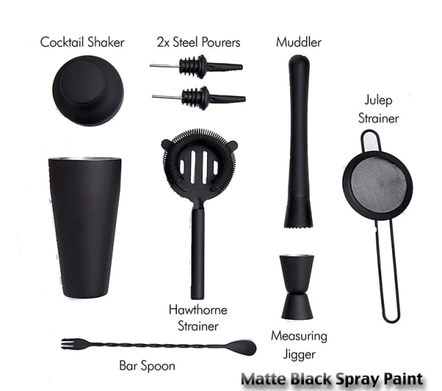 Matte Black Stainless Steel Cocktail Shaker Set