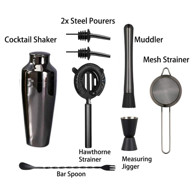 Matte Black Stainless Steel Cocktail Shaker Set