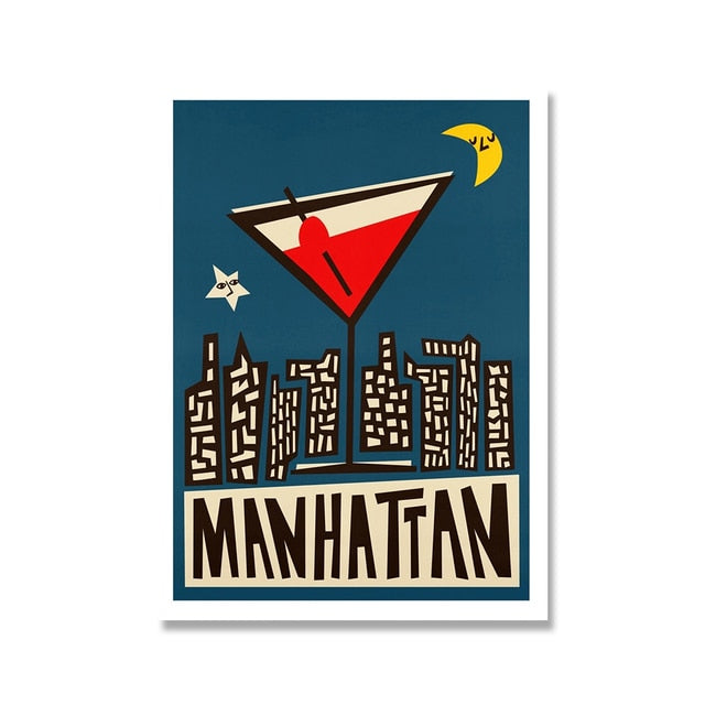 Cocktail Canvas Prints - Aperol Spritz, Gin, Manhattan, Negroni